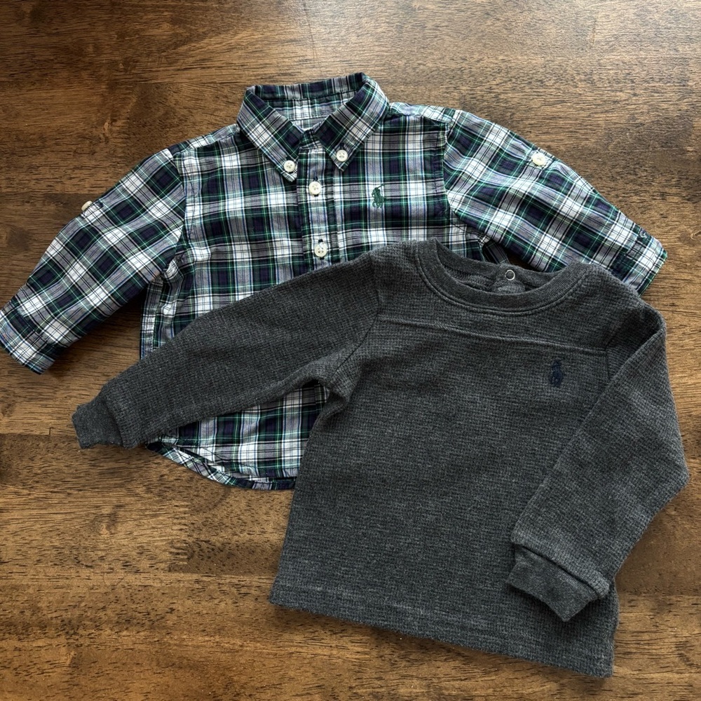 Ralph Lauren Boys 3 months button down and waffle knit shirt